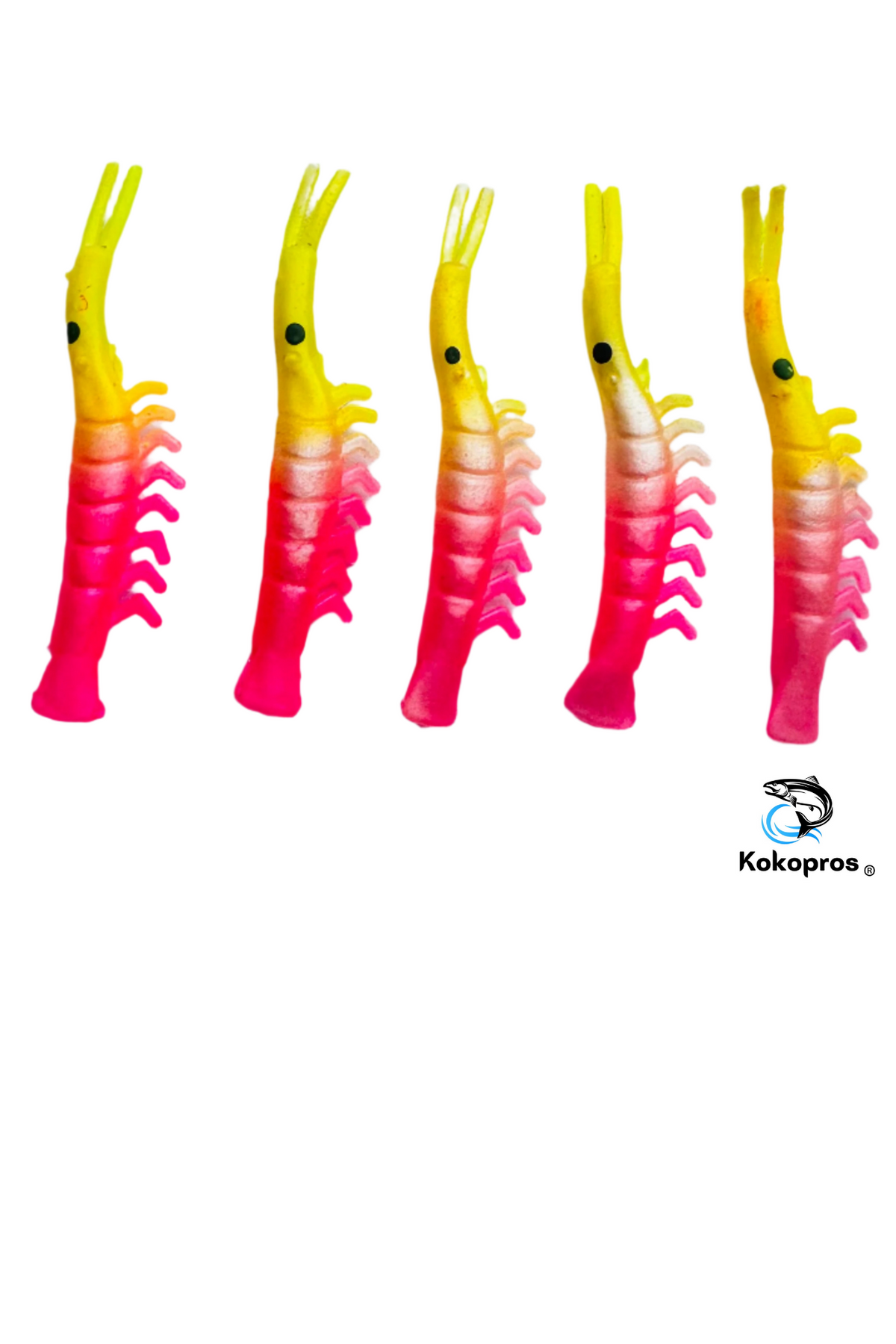 KOKOPROS® UV dyed kokanee shrimp #5, pink and yellow, 4.5 cm, 5-pack, alternate view