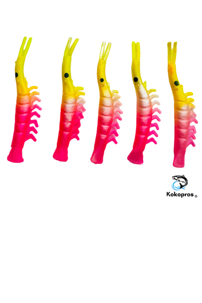 Shrimp - KOKOPROS® 4.5 cm UV Dyed Shrimp Kokanee Shrimp #5 (5-Pack) Pink and Yellow