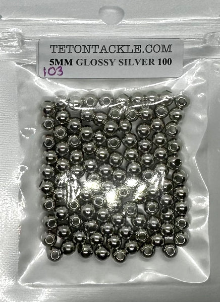 Beads - 100- Premium Glossy Silver 5mm Beads