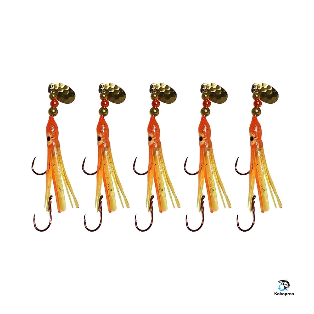 KOKOPROS® Orange Chartreuse Luminous Octopus Hoochies 6 cm 5-Pack