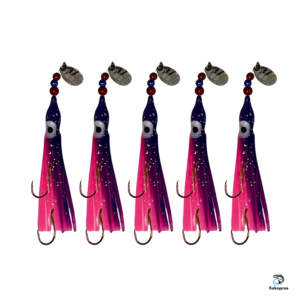 KOKOPROS® Pink and Purple Luminous Octopus Hoochies 6 cm 5-Pack