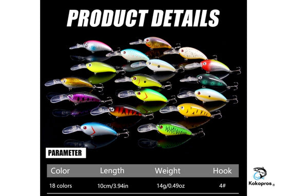 KOKOPROS®  10 cm Crankbait Fishing Lure Multicolor 18 Pack w/case