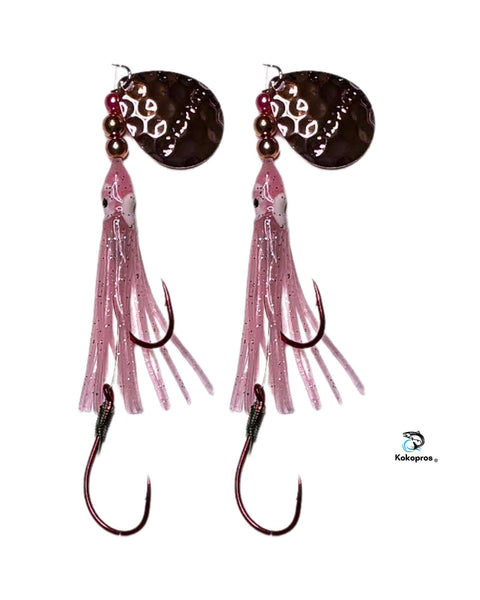 Salmon Tackle - Kokopros® Twin Pack Light Pink #1 Salmon Hoochie's 4/0 Red Octopus Snell