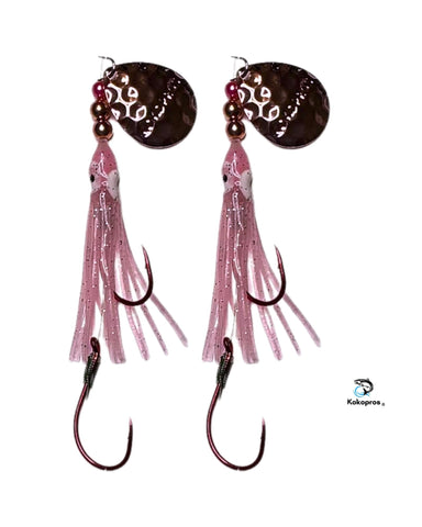 Salmon Tackle - Kokopros® Twin Pack Light Pink #1 Salmon Hoochie's 4/0 Red Octopus Snell