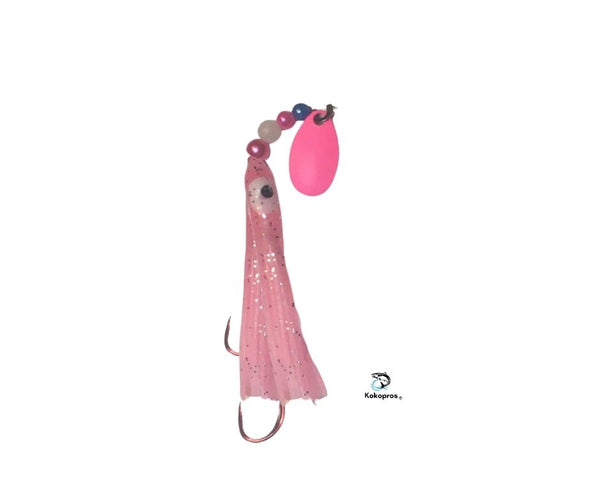 Hoochie - KOKOPROS ® Lt Pink #1 - Luminous Micro Hoochie with Pink Spinner Blade