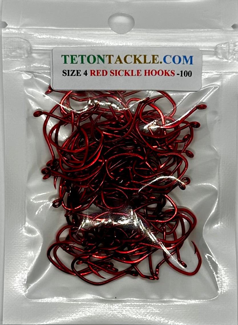 KOKOPROS® red sickle hooks, size 4, 100-pack, in packaging