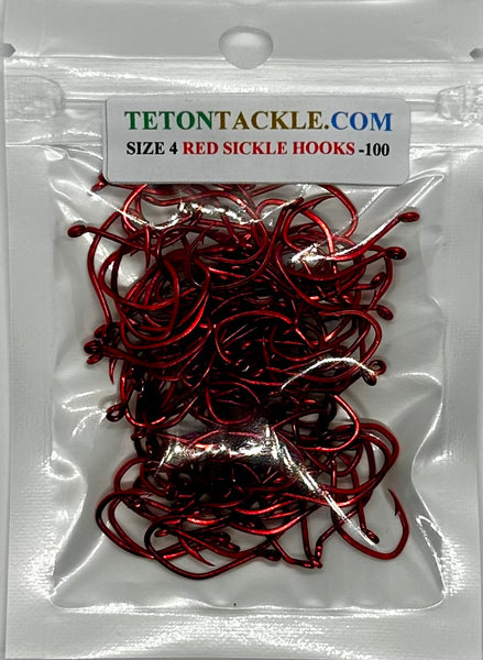 Hooks - Size #4 Pre-Tied Red Sickle Hooks- 10 packs