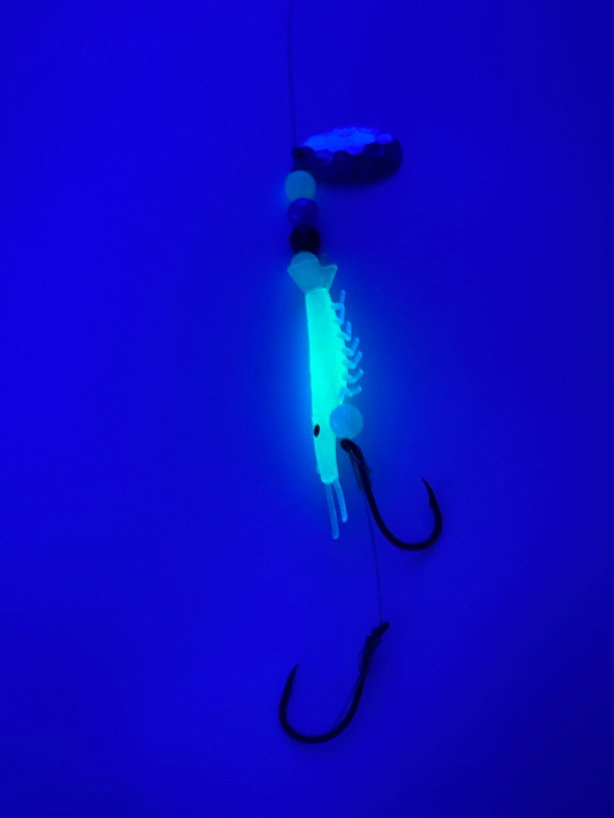 KOKOPROS® luminous micro shrimp #13, Ghost White, nickel spinner blade, alternate view 2