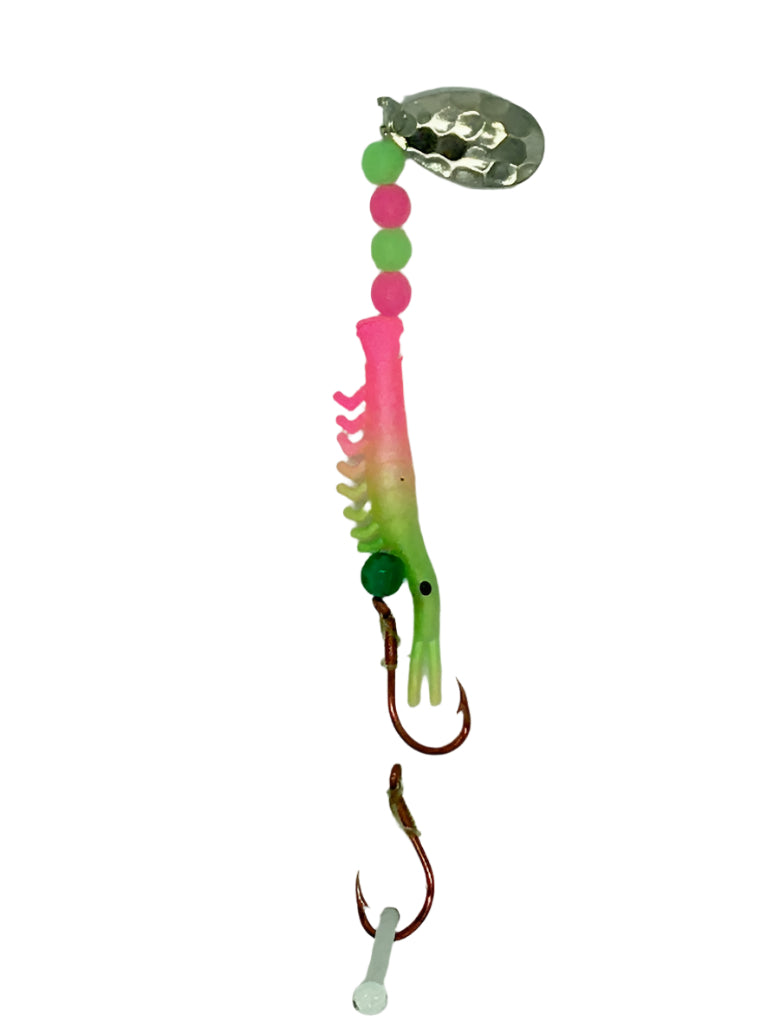 KOKOPROS® UV micro shrimp #06, Green and Pink, nickel spinner blade, full rig