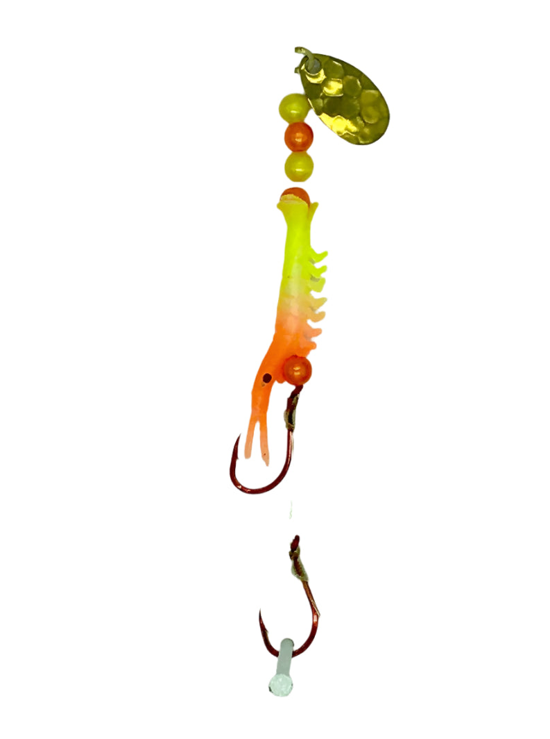 KOKOPROS® UV micro shrimp #07, Orange and Yellow, brass spinner blade, full rig