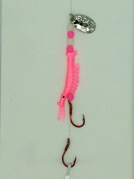 Shrimp - UV Micro Shrimp- Hot Pink #2-with Size #1 Nickle Spinner Blade
