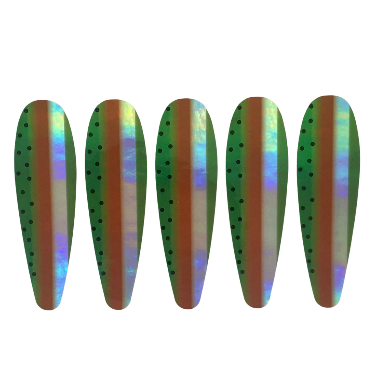 KOKOPROS® Watermelon hologram stickers for 5 1/2-inch teardrop flashers, stickers on five teardrops