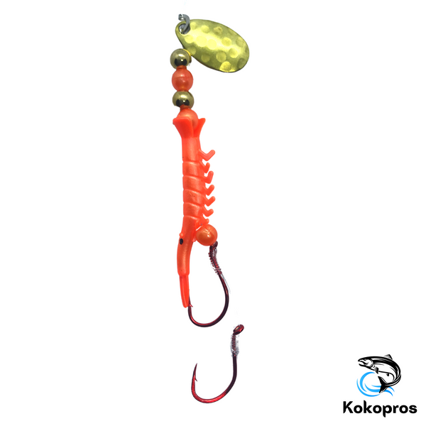 Shrimp - UV Micro Shrimp #01 - Orange Sunshine with Brass Spinner Blade