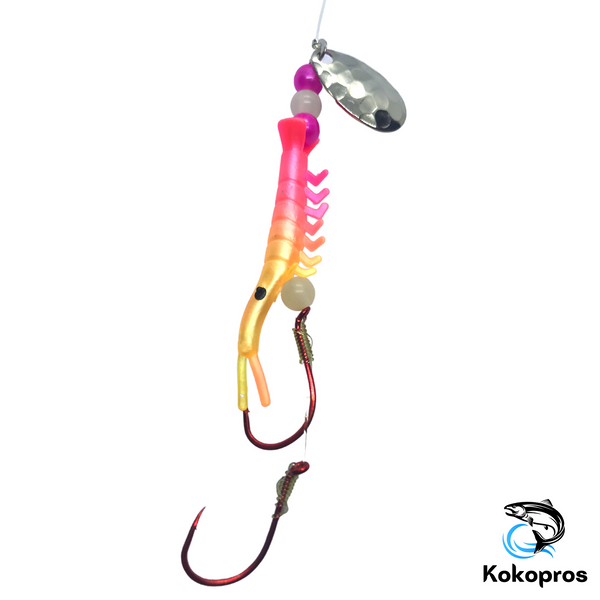Shrimp - UV Micro Shrimp #05 -Yellow and Pink with Nickel Spinner Blade