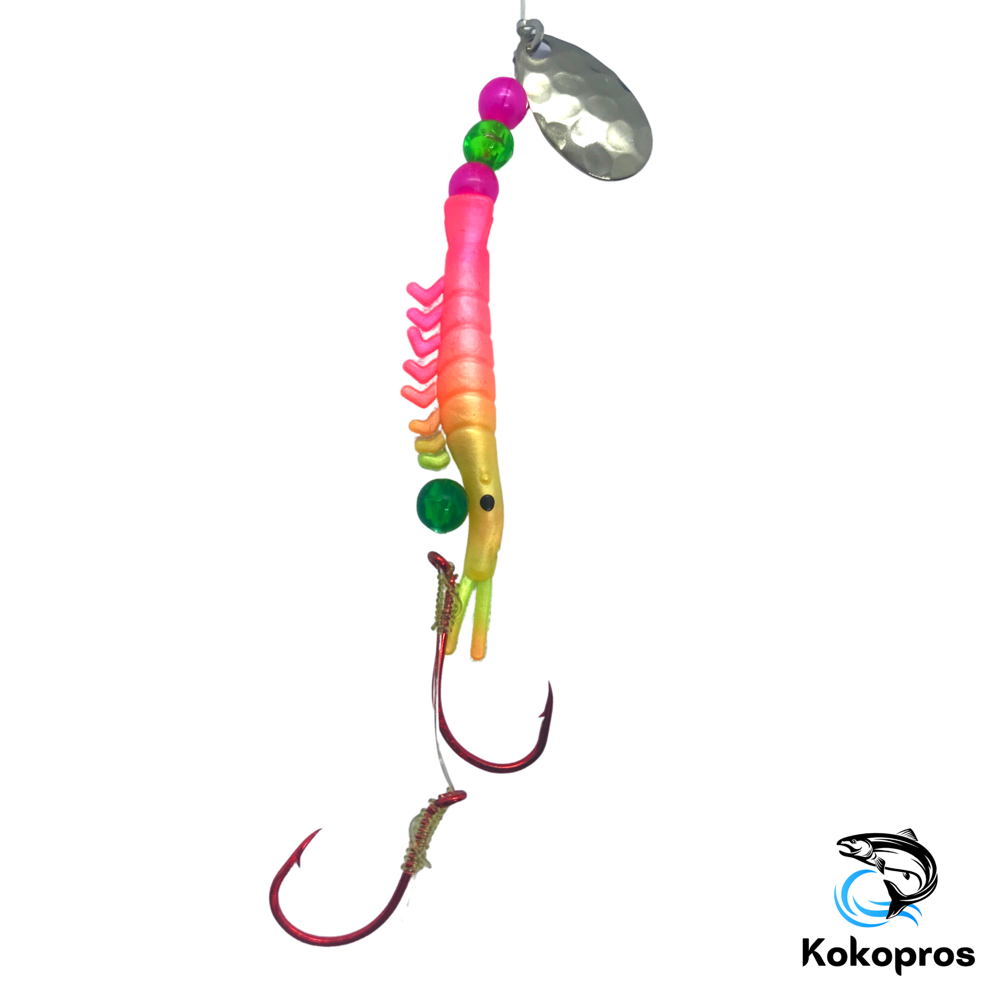 Shrimp - KOKOPROS® UV Micro Shrimp #06 -Green and Pink with Nickel Spinner Blade