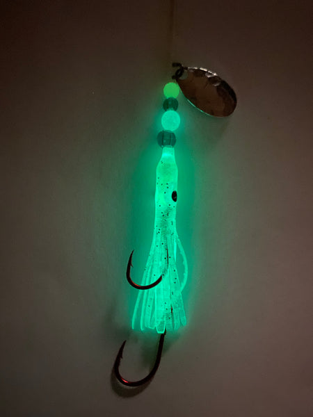 Micro Hoochie - Lt Green #8 Luminous Micro Hoochie with Nickel Spinner Blade