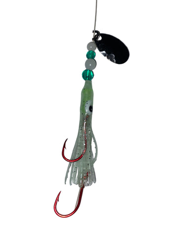 Micro Hoochie - KOKOPROS ® 4.5 cm  Lt Green #8 Luminous Micro Hoochie with Nickel Spinner Blade