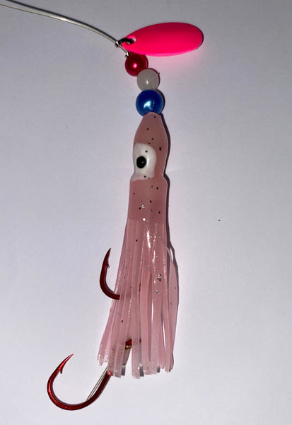 Hoochie - Lt Pink #1 Luminous Octopus Hoochie with Pink Spinner Blade- 6cm
