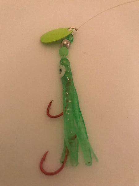 Micro Hoochie - Luminous Micro Hoochie #04 - Neon Green w/ Chartreuse Spinner Blade