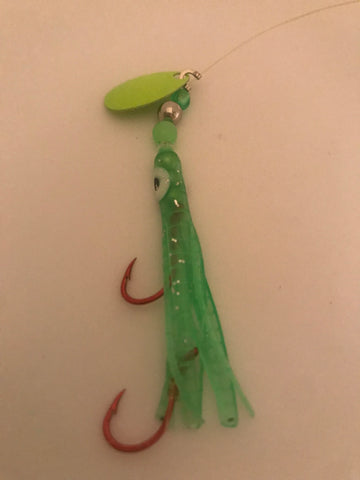 Micro Hoochie - Neon Green #4 Luminous Micro Hoochie with Chartreuse Spinner Blade