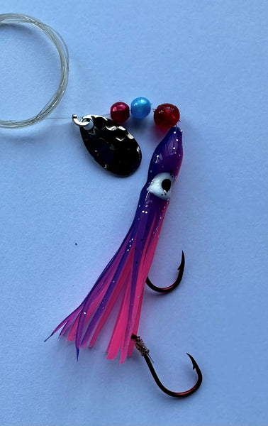 Hoochie - Purple and Pink #6 Luminous Octopus Hoochie with Nickel Spinner Blade- 6cm