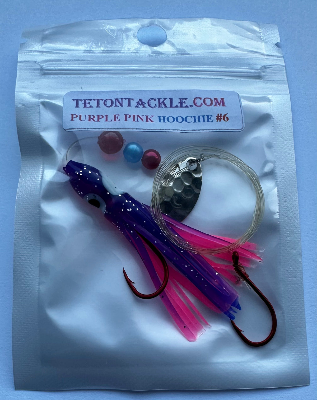 KOKOPROS® Purple and Pink #6 luminous octopus hoochie, 6 cm, nickel spinner blade, alternate view 3