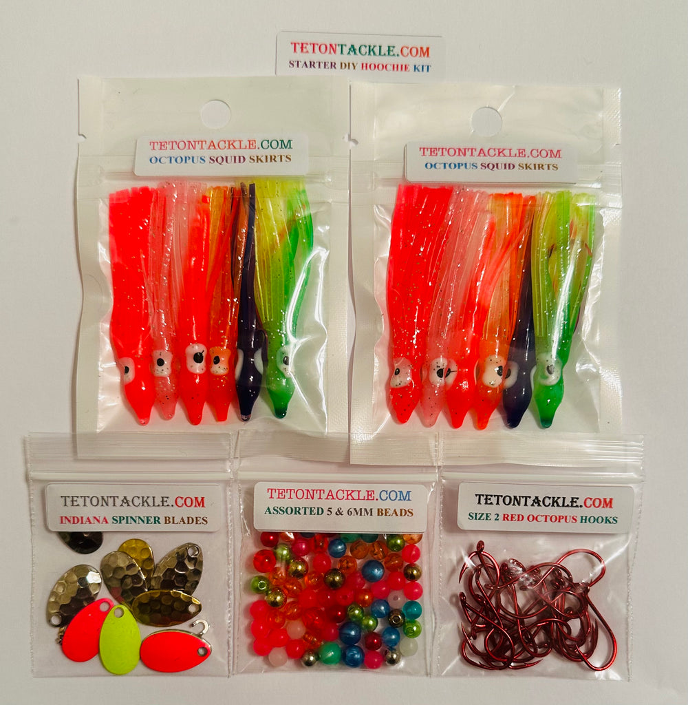 Kits - Luminous 6cm Squid DIY Starter Hoochie Kit -(2 each of our top –  Teton Tackle