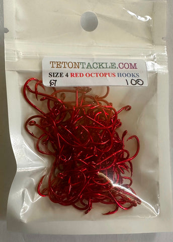 Hooks - Red Octopus Hooks - Size 4 - 100-PACK