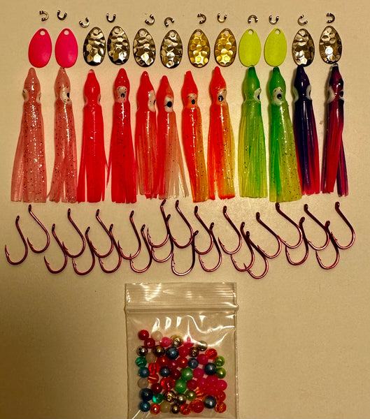 Kits - Luminous 6cm Squid  DIY Starter Hoochie Kit -(2 each of our top 6 colors)-  Sale Price$16.95