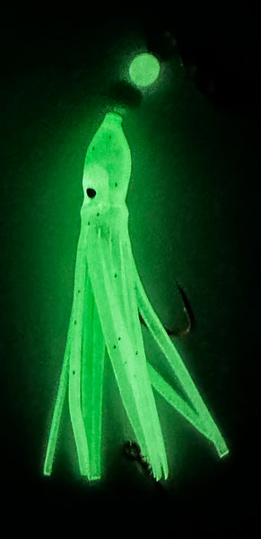Hoochie - Green and White #5  Luminous Octopus Hoochies with Nickel Spinner Blade- 6cm