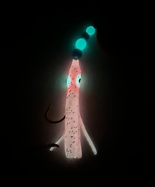 Hoochie - Lt Pink #1 - Luminous Micro Hoochie with Pink Spinner Blade