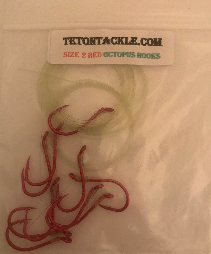 Hooks - Size 2 Pre-tied Red Octopus Hooks - 5-pack – Teton Tackle