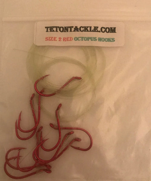 Hooks - Size 2 Pre-tied Red Octopus Hooks - 5-pack