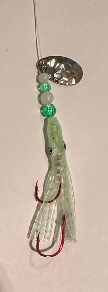 Micro Hoochie - Lt Green #8 Luminous Micro Hoochie with Nickel Spinner Blade