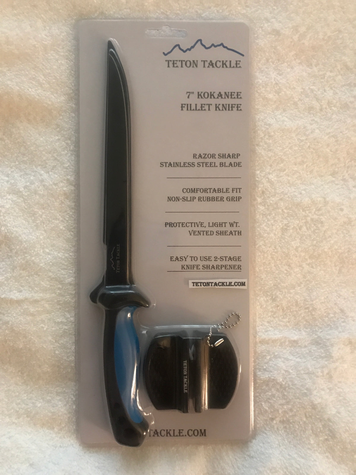 KOKOPROS® blue 7-inch kokanee fillet knife, in packaging
