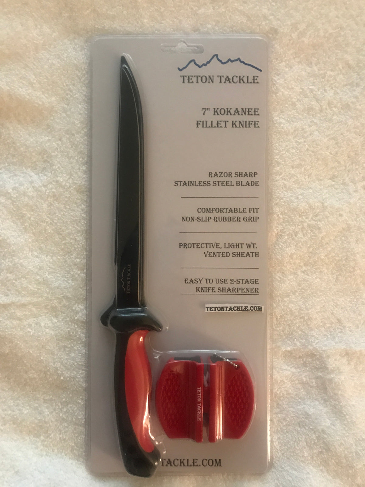 KOKOPROS® red 7-inch kokanee fillet knife, in packaging