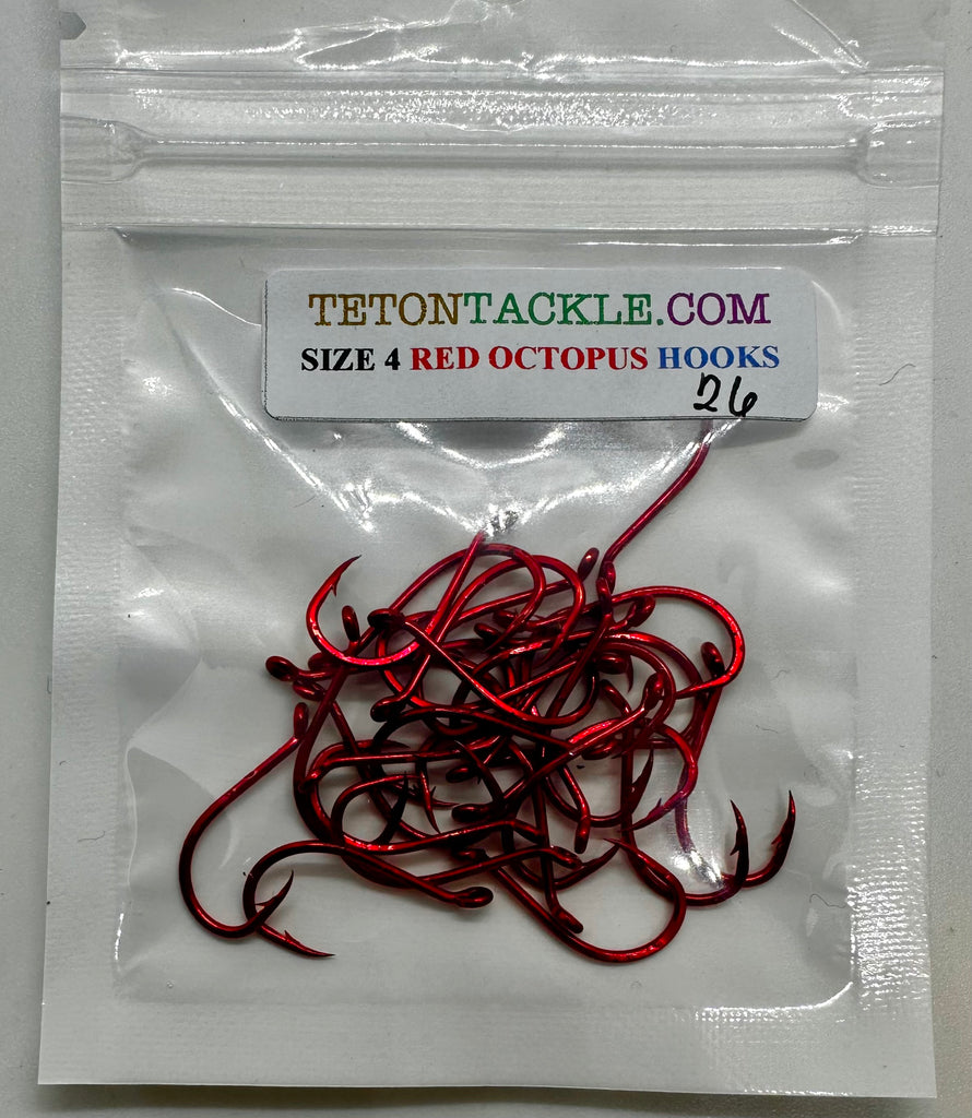 Hooks - Red Octopus Hooks - Size 4 - 26-PACK – Teton Tackle